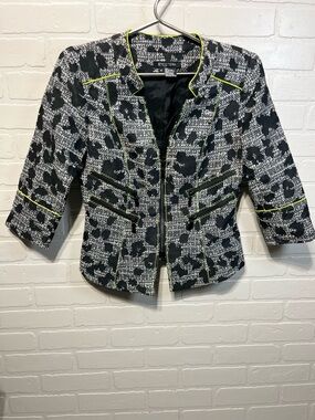 Etcetera Black and White Tweed Jacket with Neon Yellow Trim